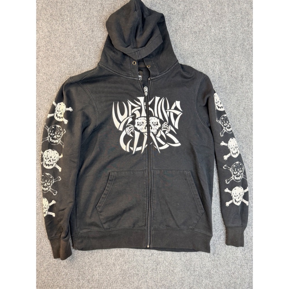 Lurking Class Sketchy Tank Mens Small Black Zip Up Hoodie Tribal Skull Graphic